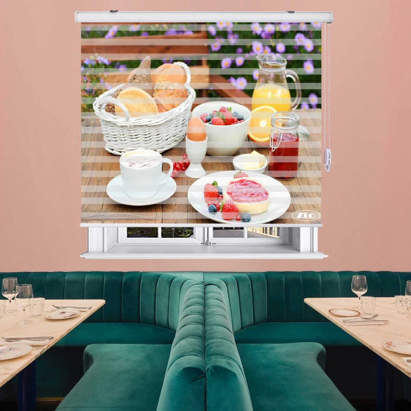  پرده زبرا زیو طرح صبحانه کد B5 سایز 250x280 سانتی متر