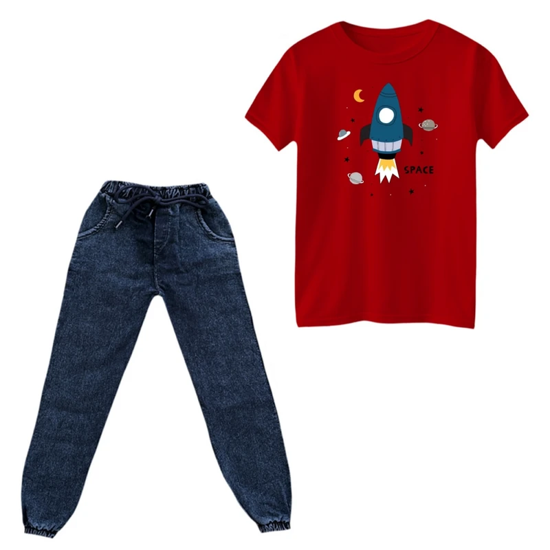 ست تی‌شرت و شلوار پسرانه مدل موشک و فضا