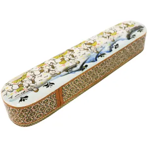 قلمدان خاتم کاری مدل کشویی طرح چوگان کد Wh30p6p4