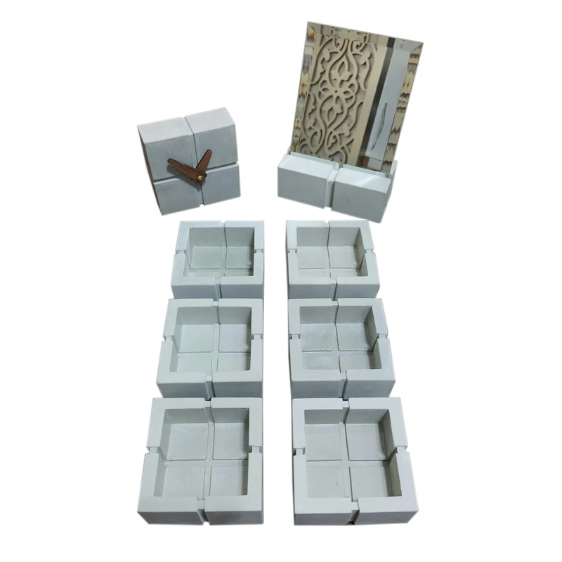 مجموعه ظروف هفت سین هشت پارچه مدل بتنی طرح چهارخانه