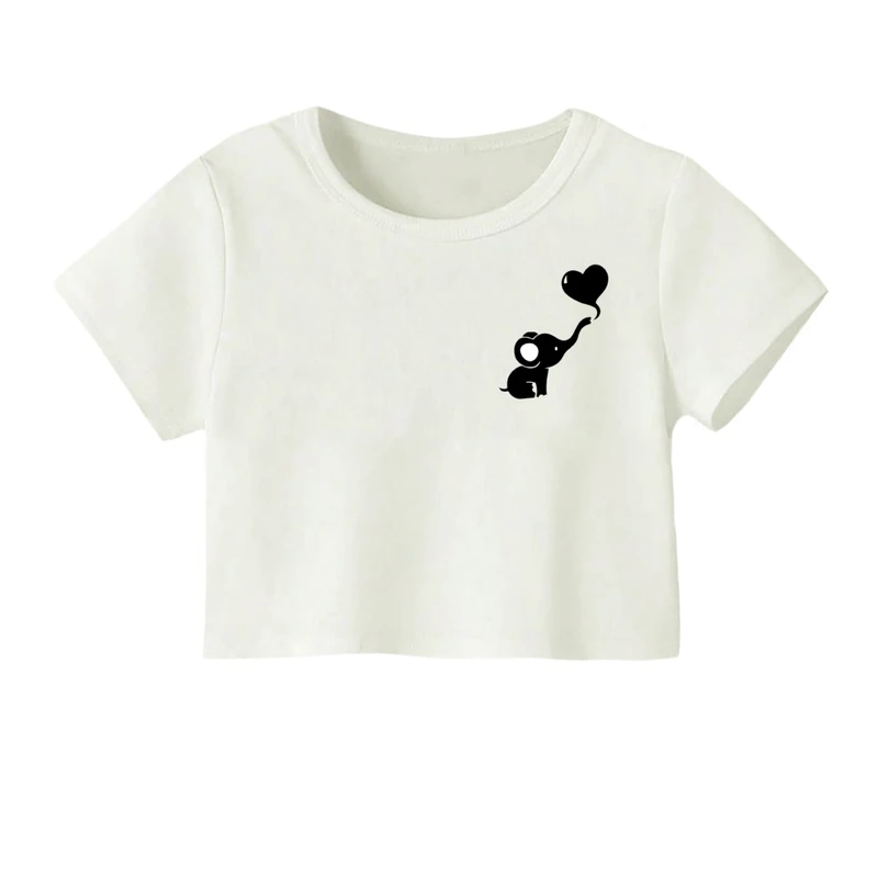 کراپ‌ تی‌شرت آستین کوتاه زنانه مدل فیل و بادکنک