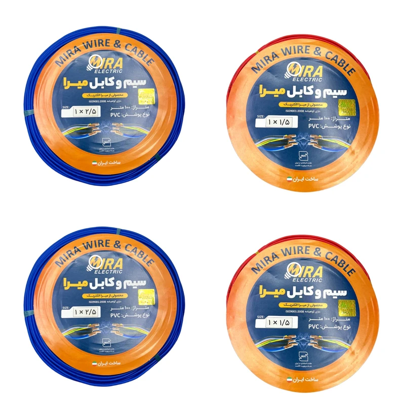 سیم برق افشان 1 در 1.5 و 1 در 2.5 میرا کد 2.5B.B - 1.5R.R بسته چهار عددی