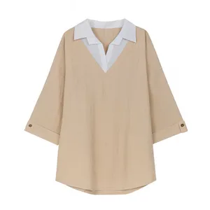 بلوز آستین سه ربع یقه برگردان زنانه مدل jgfm133