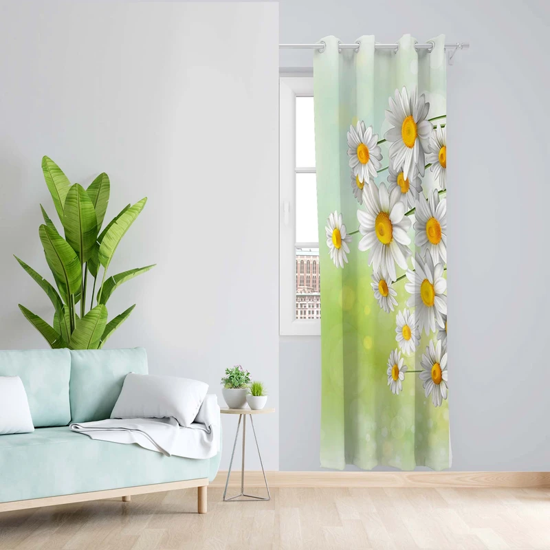 پرده طرح گل بابونه مدل مخمل پانچی کد 4987L z سایز 140x200 سانتی متر