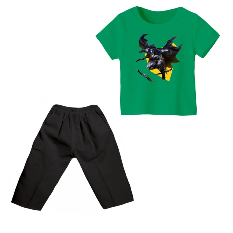 ست تی شرت و شلوارک پسرانه مدل بتمن کد ۱ رنگ سبز