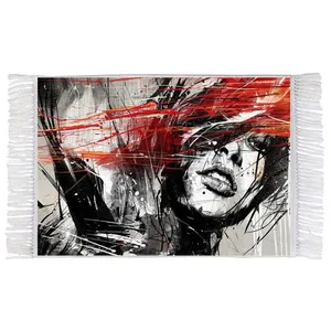 فرش ماشینی دیوارکوب اطلس آبی طرح انتزاعی دختر مدل T1277