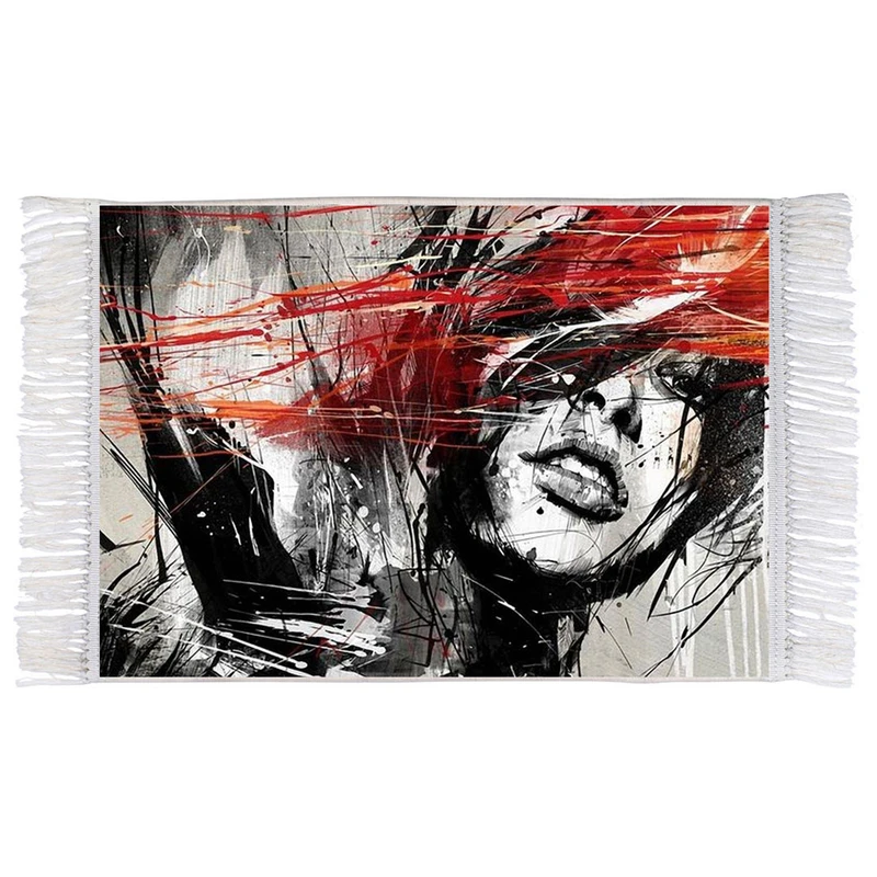 فرش ماشینی دیوارکوب اطلس آبی طرح انتزاعی دختر مدل T1277