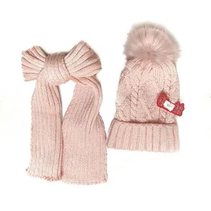 ست کلاه و شال گردن بافتنی بچگانه مدل قاصدک رنگ صورتی