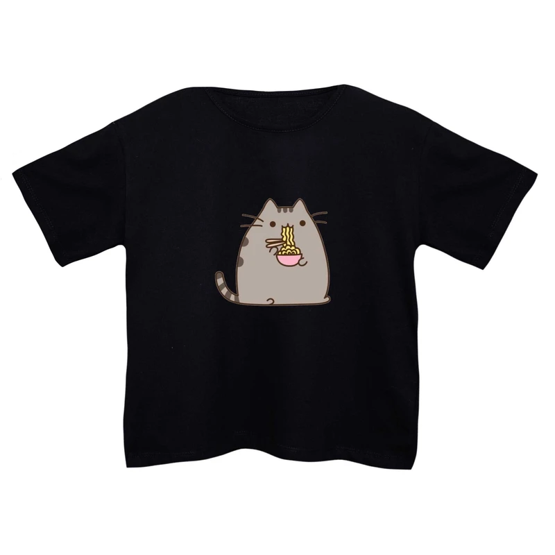 کراپ‌تی شرت آستین کوتاه زنانه مدل گربه کد 1