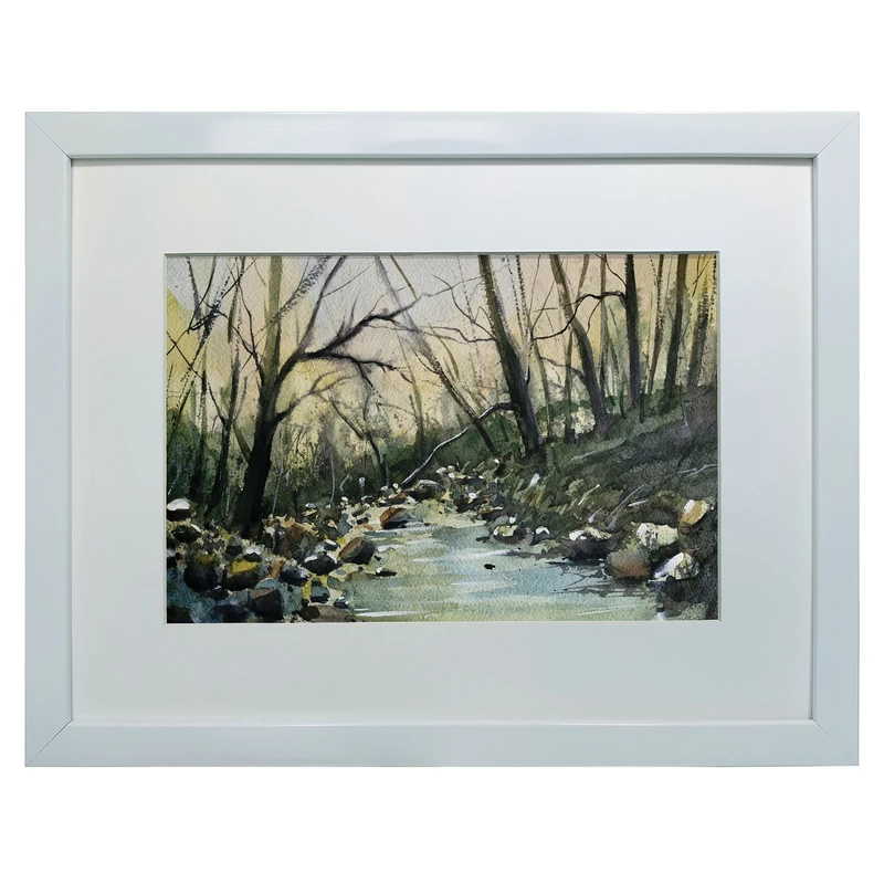 تابلو نقاشی آبرنگ به سبک امپرسیونیسم طرح رودخانه سنگلاخ کد 185