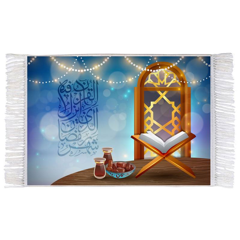فرش ماشینی دیوارکوب اطلس آبی مدل شهر رمضان کد T3549