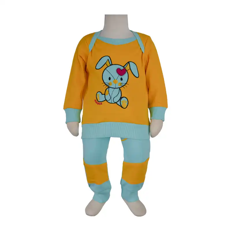 ست 3 تکه لباس نوزادی آدمک طرح خرگوش لیمویی روشن کد 118061