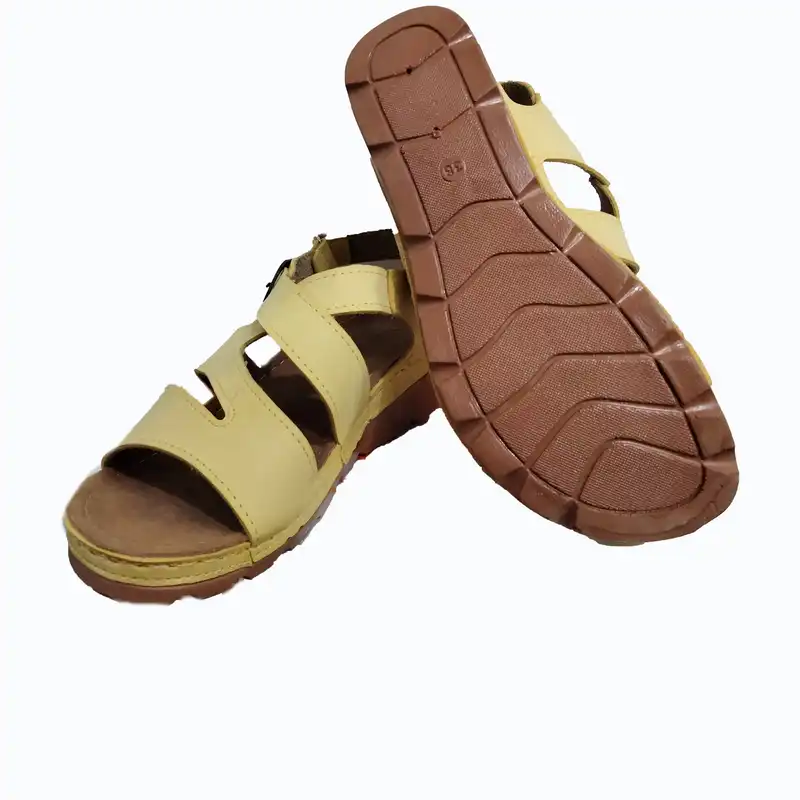 صندل زنانه مدل چسبی رنگ زرد