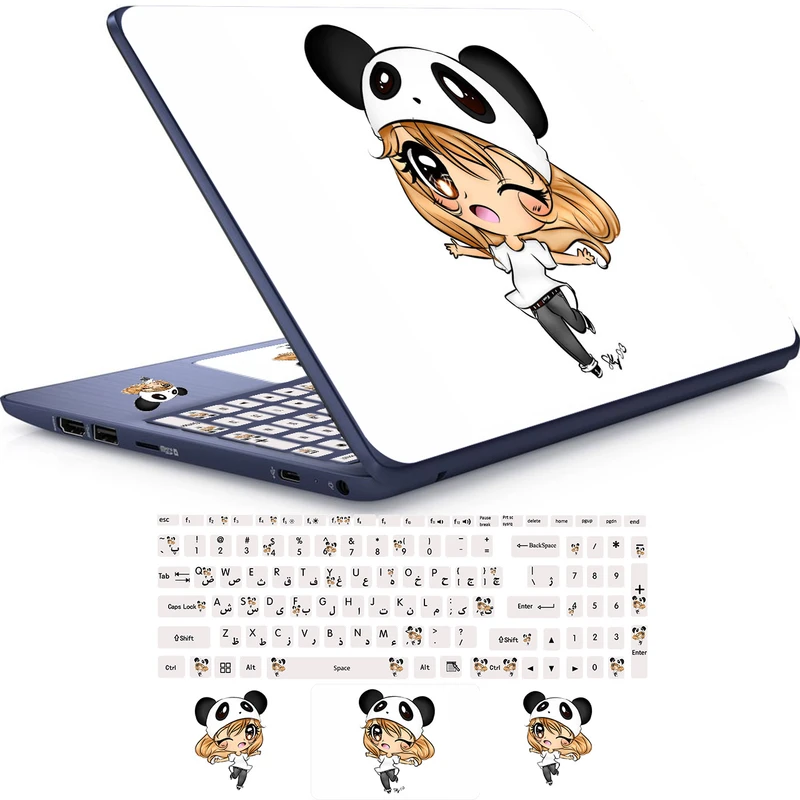 استیکر لپ تاپ راتیانا مدل panda girl مناسب برای لپ تاپ 15 تا 17 اینچ به همراه برچسب حروف فارسی کیبورد