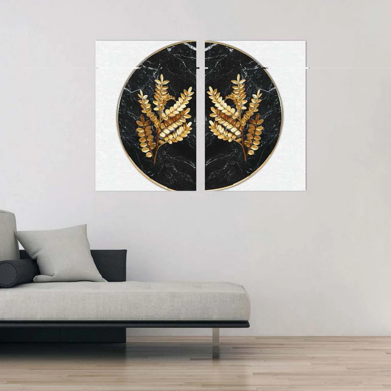تابلو شاسی بکلیت طرح مدرن نیم دایره برگ طلایی مدل SH-1866 مجموعه 2 عددی