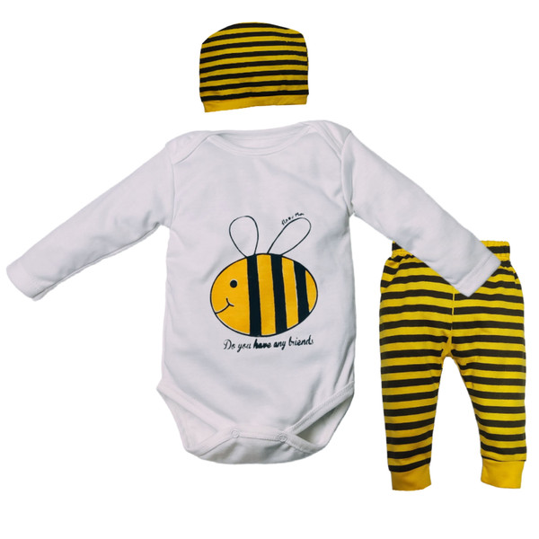 ست 3 تکه لباس نوزادی مدل زنبور کد M10