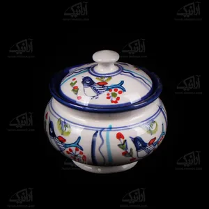 قندان سفالی‏‏ نقاشی زیر لعابی‏ ‏‏رنگ ‏سفید‏ طرح ‏پرنده‏ مدل 1004900004