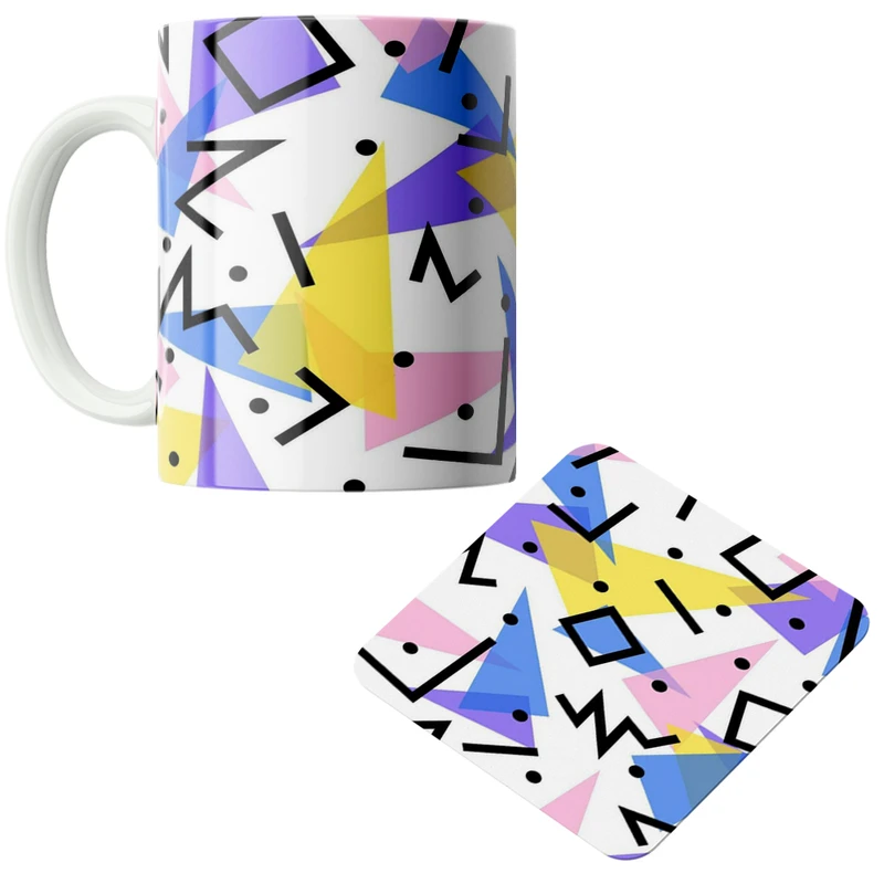 ماگ پاد آفرین مدل اشکال و خطوط کد DKC495 به همراه زیر لیوانی