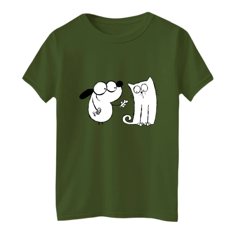 تی‌شرت آستین کوتاه لانگ بچگانه مدل سگ و گربه