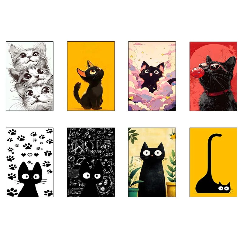 پوستر کارنيکا طرح گربه Cat کد 90377 مجموعه 8 عددی