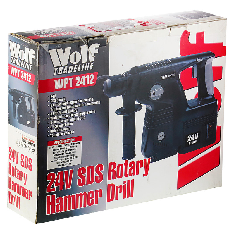 دریل بتن کن شارژی ولف مدل WPT-2412-24v-3.0AH دریل بتن کن شارژی ولف مدل WPT-2412-24v-3.0AH