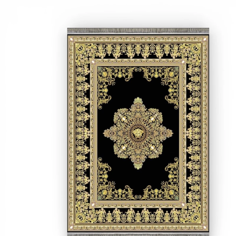 فرش ماشینی 1200 شانه زمینه مشکی حاشیه مشکی مدل ورساچ