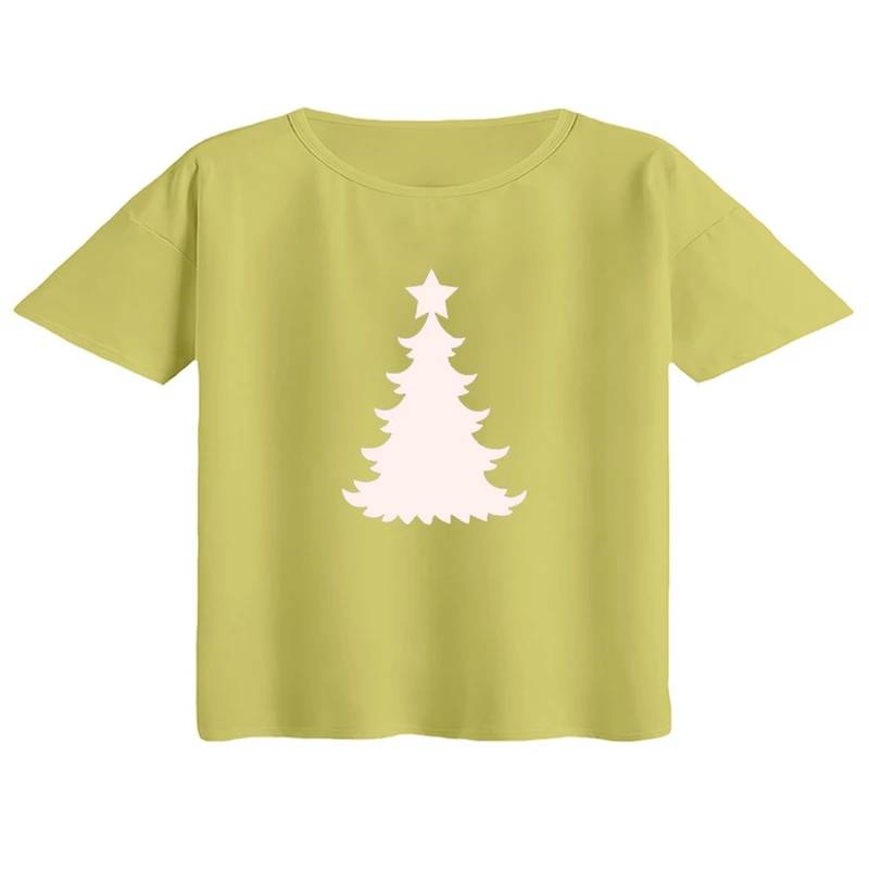 کراپ تی‌شرت آستین کوتاه زنانه مدل درخت کریسمس کد۱