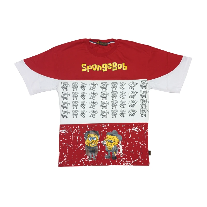 تی شرت آستین کوتاه پسرانه مدل  باب اسفنجی PJ1069 رنگ قرمز