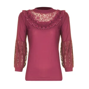 بلوز زنانه مدل 523 یقه چین رنگ صورتی