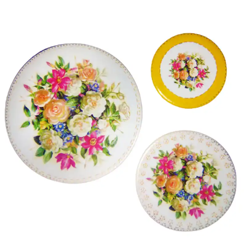 بشقاب دیوارکوب سفالی طرح بوته گل کد 764 مجموعه سه عددی