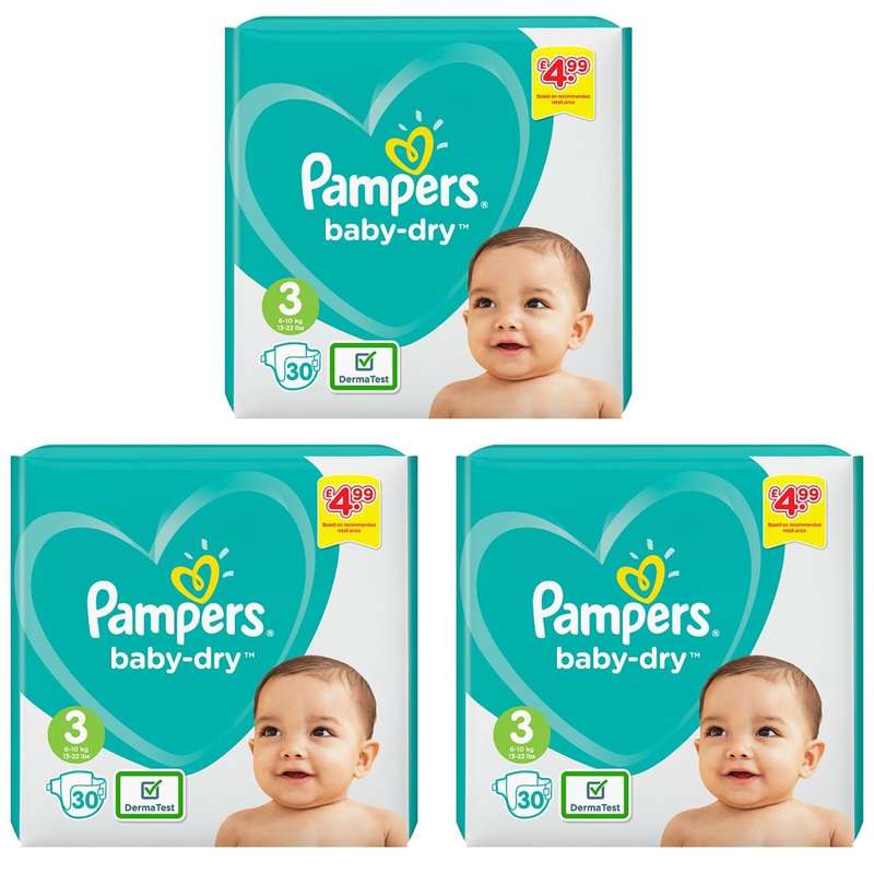 پوشک پمپرز مدل baby dry سایز 3 بسته 30 عددی مجموعه 3 عددی