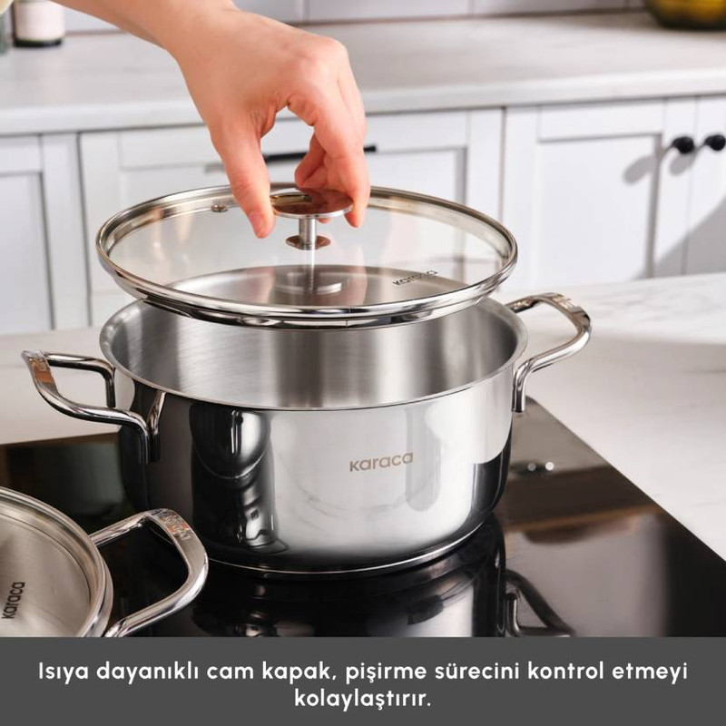 سرویس قابلمه و تابه استیل 9 پارچه کاراجا مدل Aris İnduksiyon
