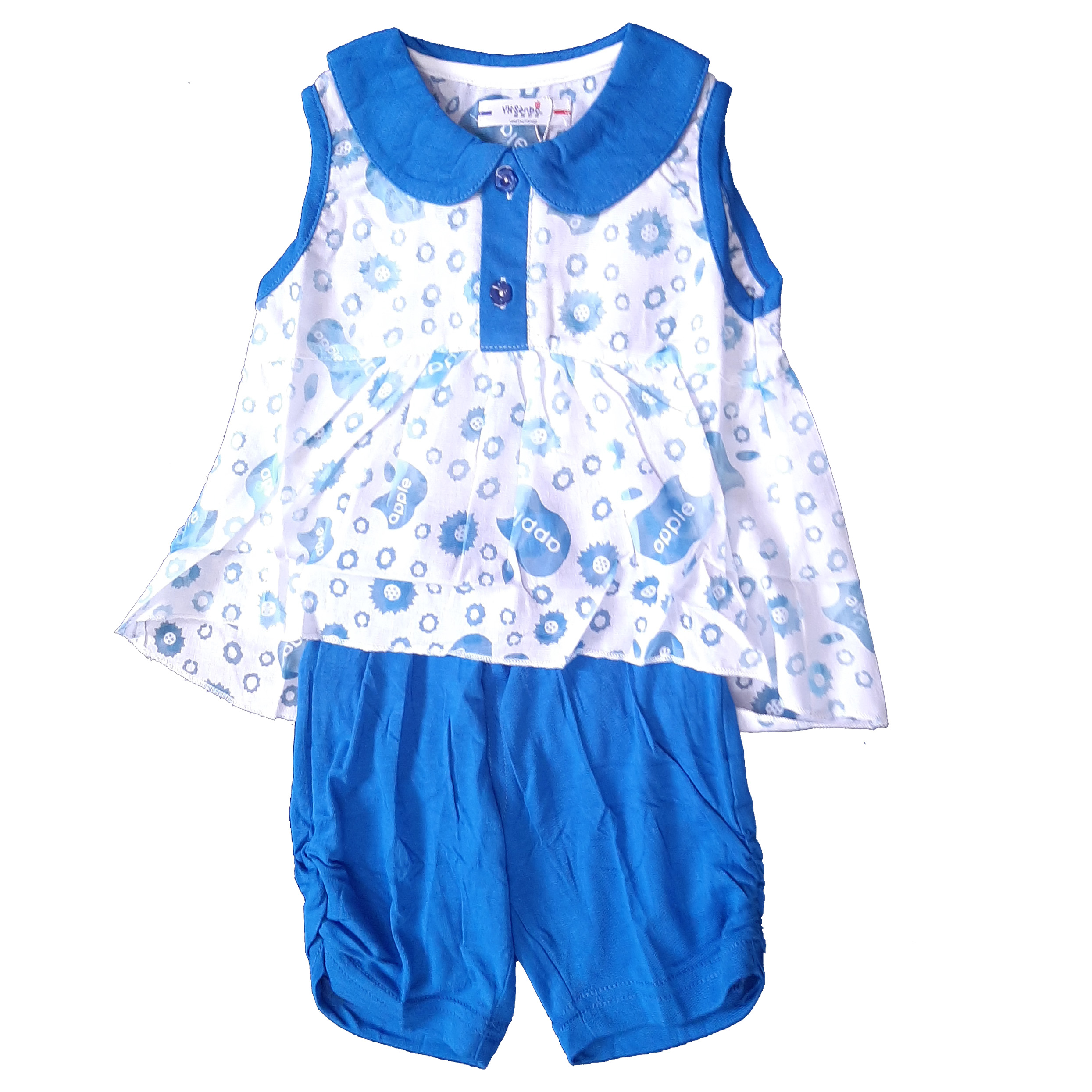 ست تونیک و شلوارک نوزادی مدل سیب رنگ آبی