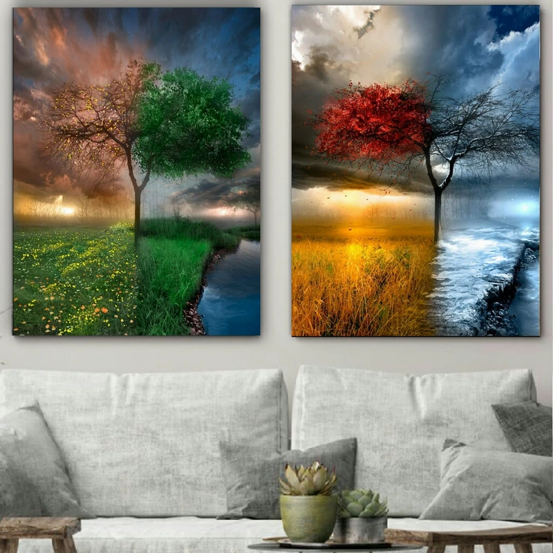 پوستر طرح چهار فصل کد AR1370 مجموعه دو عددی