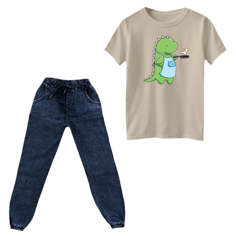 ست تی‌شرت و شلوار پسرانه مدل دایناسور کد 36