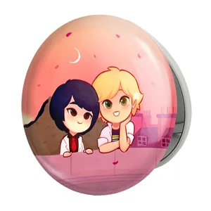 آینه جیبی خندالو طرح پسر گربه ای و دختر کفشدوزکی مدل تاشو کد 25043 