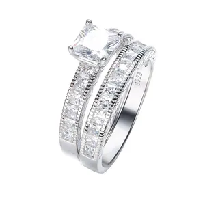 انگشتر نقره زنانه کوبیک مدل QR-4604 مجموعه 2 عددی