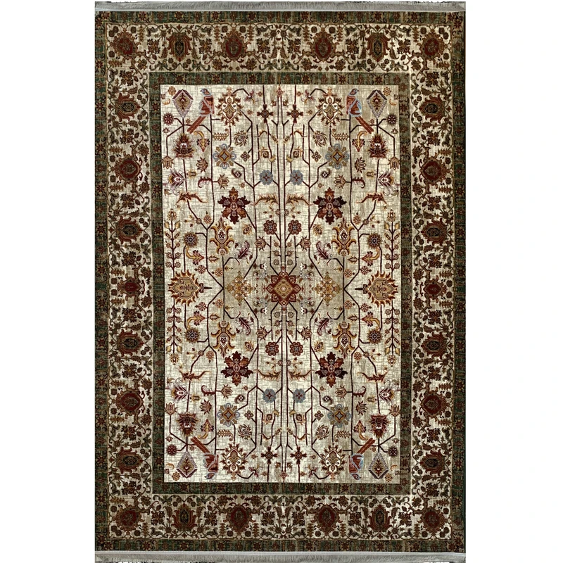 فرش ماشینی 700 شانه لک لک  زمینه کرم حاشیه کرم مدل 1625