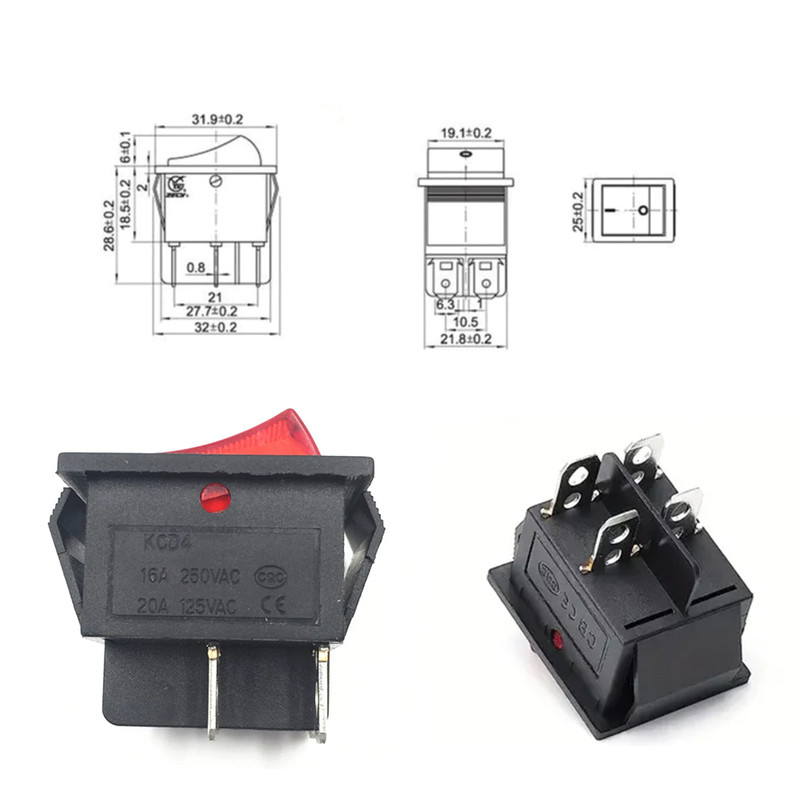 کلید راکر مدل 4 پایه کد KCD4 بسته 2 عددی