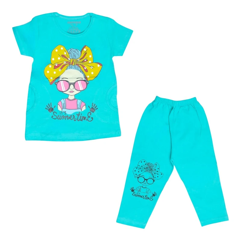 ست تی شرت آستین کوتاه و شلوار دخترانه مدل PJ1172