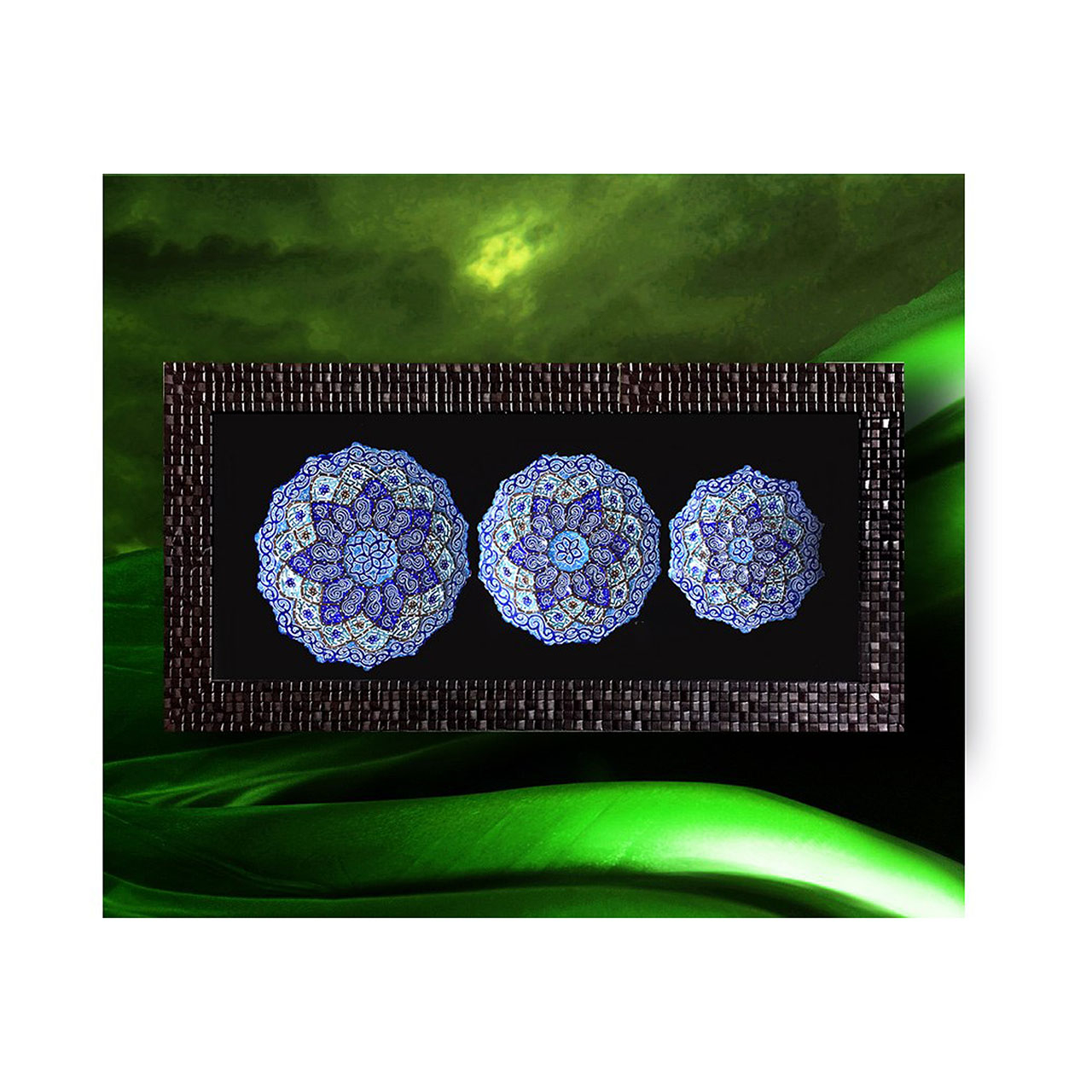 تابلو بشقاب مسی میناکاری سه تکه گالری آسمانی طرح ستاره آبی مدل 3D-1