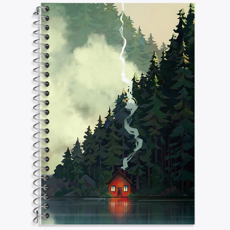 دفتر زبان 50 برگ خندالو مدل دو خط طرح منظره جنگل کد F357