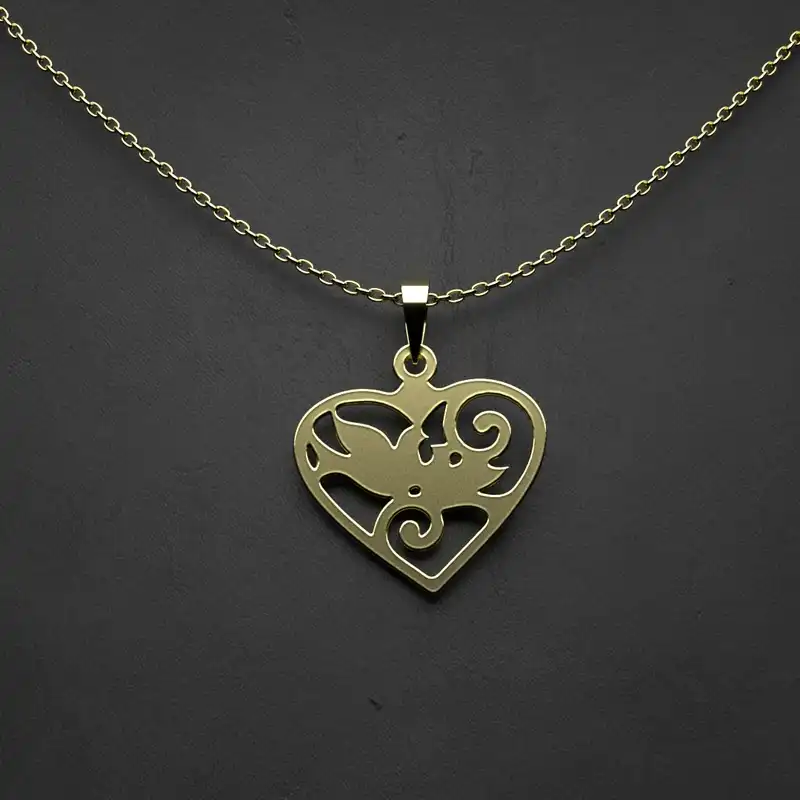 گردنبند طلا 18 عیار زنانه مدوپد مدل قلب و دو پرنده کد CA10147