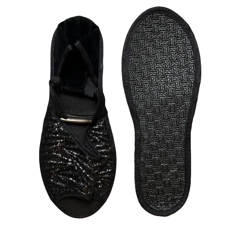 پاپوش زنانه مدل کف چرم جلوباز طرح شیشه ای سنگی لمه