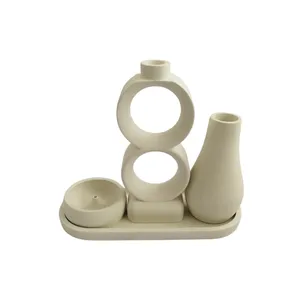 ست گلدان و جاشمعی و جاعودی بتنی مدل آلارم به همراه سینی