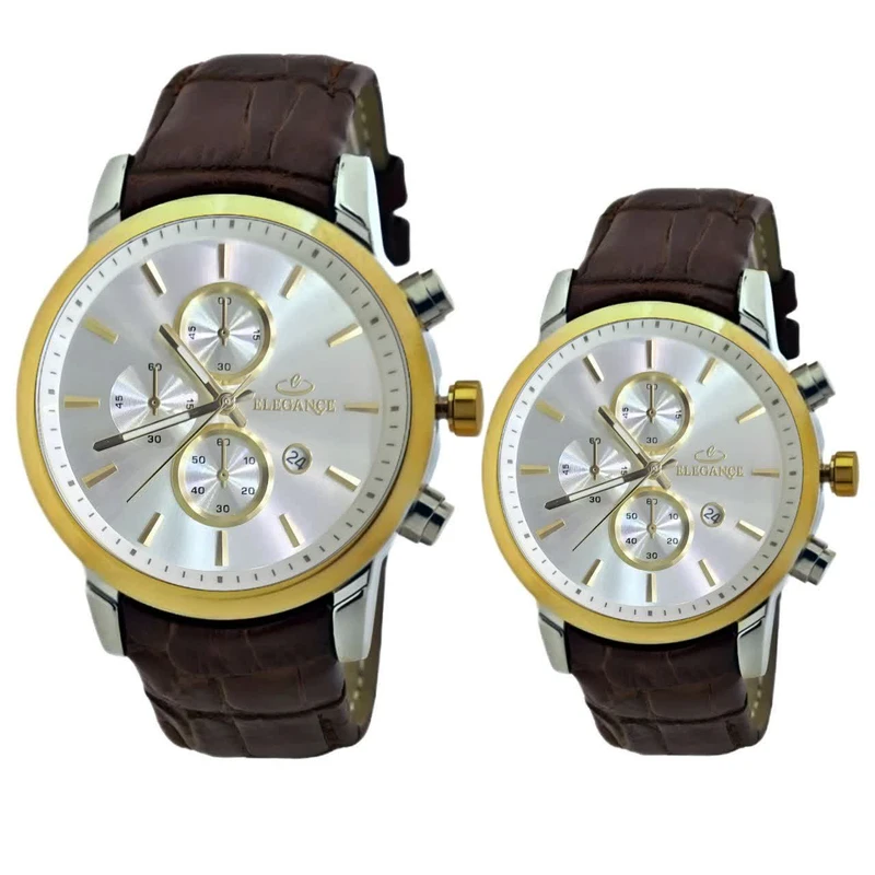 ست ساعت مچی عقربه‌ای کوارتز زنانه و مردانه الگانس مدل بند فیکس تک موتور ژاپن کد 003