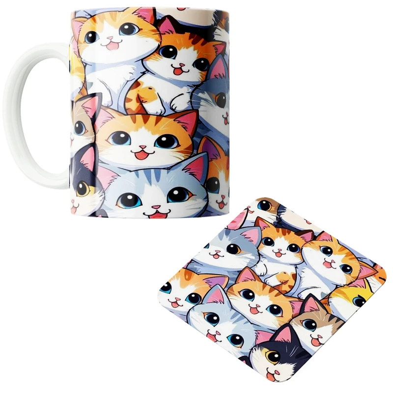 ماگ پاد آفرین مدل گربه بامزه کد z468 به همراه زیر لیوانی