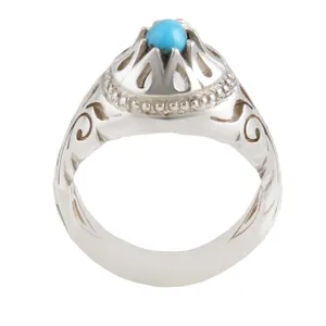 انگشتر نقره مردانه بازرگانی میلادی مدل سنگ فیروزه طبیعی نیشابور رکاب دست ساز سیاه قلم کد AM_1615