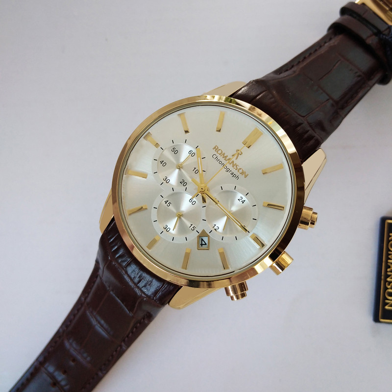 ساعت مچی عقربه‌ای مردانه رومانسون مدل بندچرمی کرنوگراف سه موتوره فعال پلاس کد 213