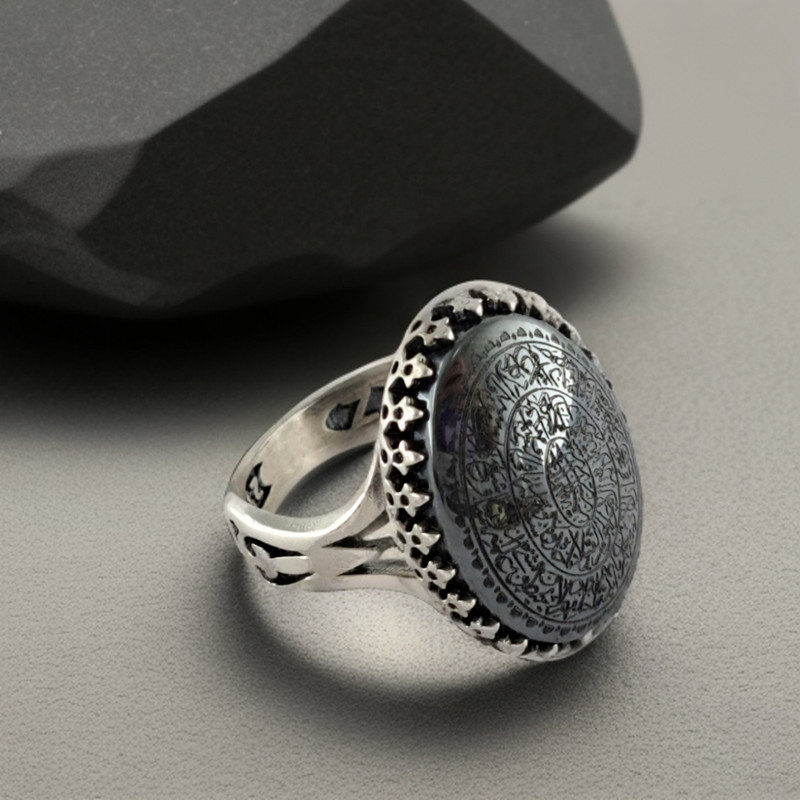 انگشتر نقره مردانه ملک زیور مدل آیه الکرسی حدید کد 326